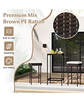 Costway Patio Rattan Barstools Set of Outdoor Wicker Bar Height Chairs with Footrest