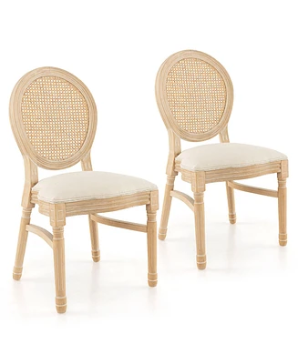 Gymax Dining Chairs Set of French Style Kitchen Chair w/ Hand-Woven Rattan Backrest