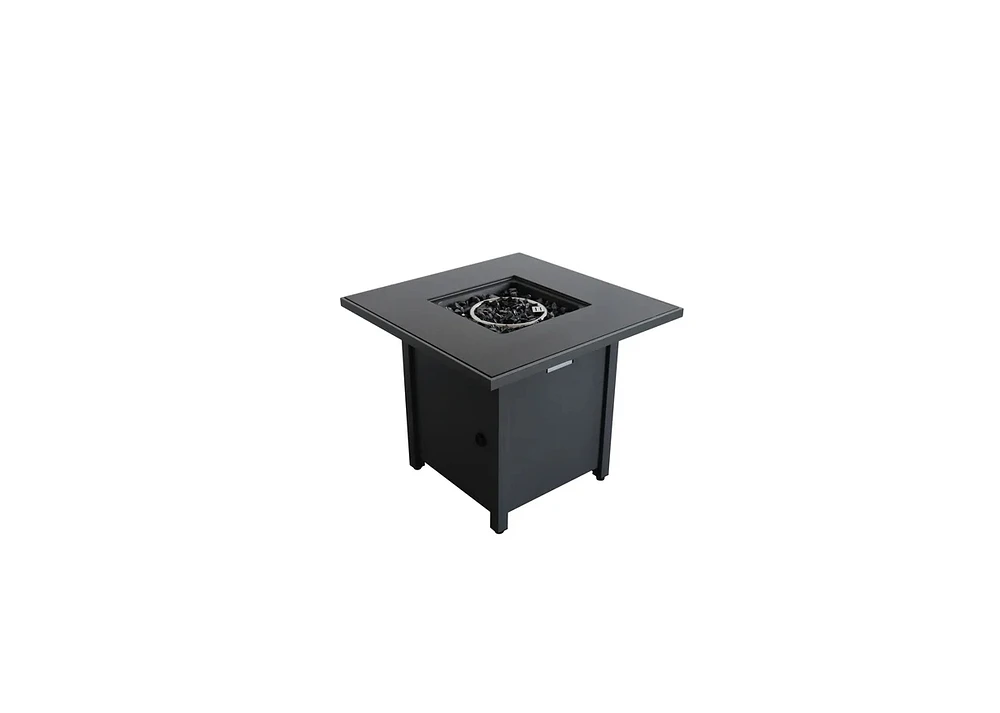 Mondawe 30" Powdercoated Metal Fire Pit with Smoked Glass Top