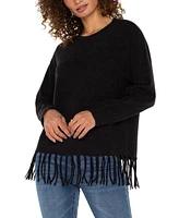 Liverpool Los Angeles Women's Dolman Sleeve Sweater with Fringe