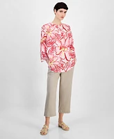 Charter Club Women's Printed 100% Linen 3/4-Sleeve Tunic, Exclusively at Macy's