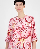 Charter Club Women's Printed Linen 3/4-Sleeve Tunic, Exclusively at Macy's