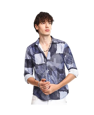 Men's Navy Blue Abstract Block Shirt