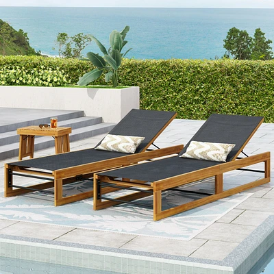 Streamdale Furniture Mia Chaise Lounges: Breathable Mesh, Acacia Wood, Outdoor Comfort