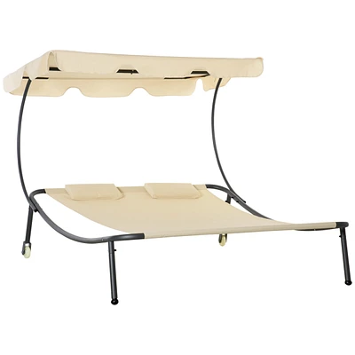 Streamdale Furniture Patio Double Chaise Lounge Chair, Outdoor Wheeled Hammock Daybed with Adjustable Canopy and Pillow for Sun Room, Garden, or Pools