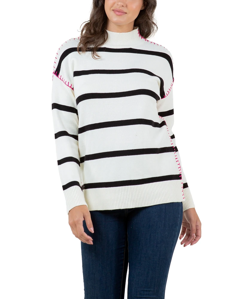 Fever Women's Whipstitch Trim Stripe Sweater