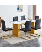 Streamdale Furniture Table and chair set.Large modern rectangular table with 0.4 inch patterned glass tabletop and large Mdf table legs.Comes with 6 c