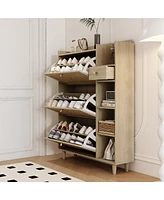 Natural Bohemia Style Shoe Cabinet, Shoe Rack Cabinet with 3 Rattan Flip Drawers,3 Square Shelves and 1 Storage Drawer, Shoe Organizer with Mulit Stor