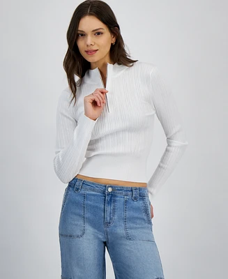 Hooked Up by Iot Juniors' Quarter-Zip Mock-Neck Sweater