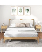 Gymax 2 Pcs Nightstand Bedside Sofa Table with Rattan Drawer for Bedroom & Living Room