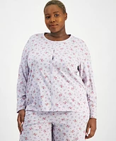 Charter Club Plus Cotton Printed Button-Front Pajama Set, Created for Macy's