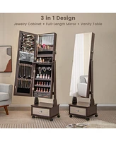 Sugift 47 Inch Lockable Jewelry Cabinet Armoire with 3-Color Led Lights