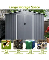 8x6 Ft Outdoor Tool Storage Shed with Metal Foundation & Lockable Doors, All Weather Metal Sheds for Garden, Patio, Backyard, Lawn, Gray