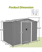 Simplie Fun 8x6 Ft Outdoor Tool Storage Shed with Metal Foundation & Lockable Doors, All Weather Metal Sheds for Garden, Patio, Backyard, Lawn, Gray