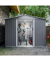 Simplie Fun 8x6 Ft Outdoor Tool Storage Shed with Metal Foundation & Lockable Doors, All Weather Metal Sheds for Garden, Patio, Backyard, Lawn, Gray