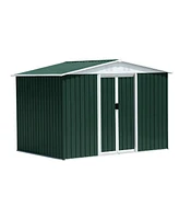 Streamdale Furniture 8x6 Feet Outdoor Storage Garden Shed Apex Roof Green With Aluminum alloy frame and sliding door