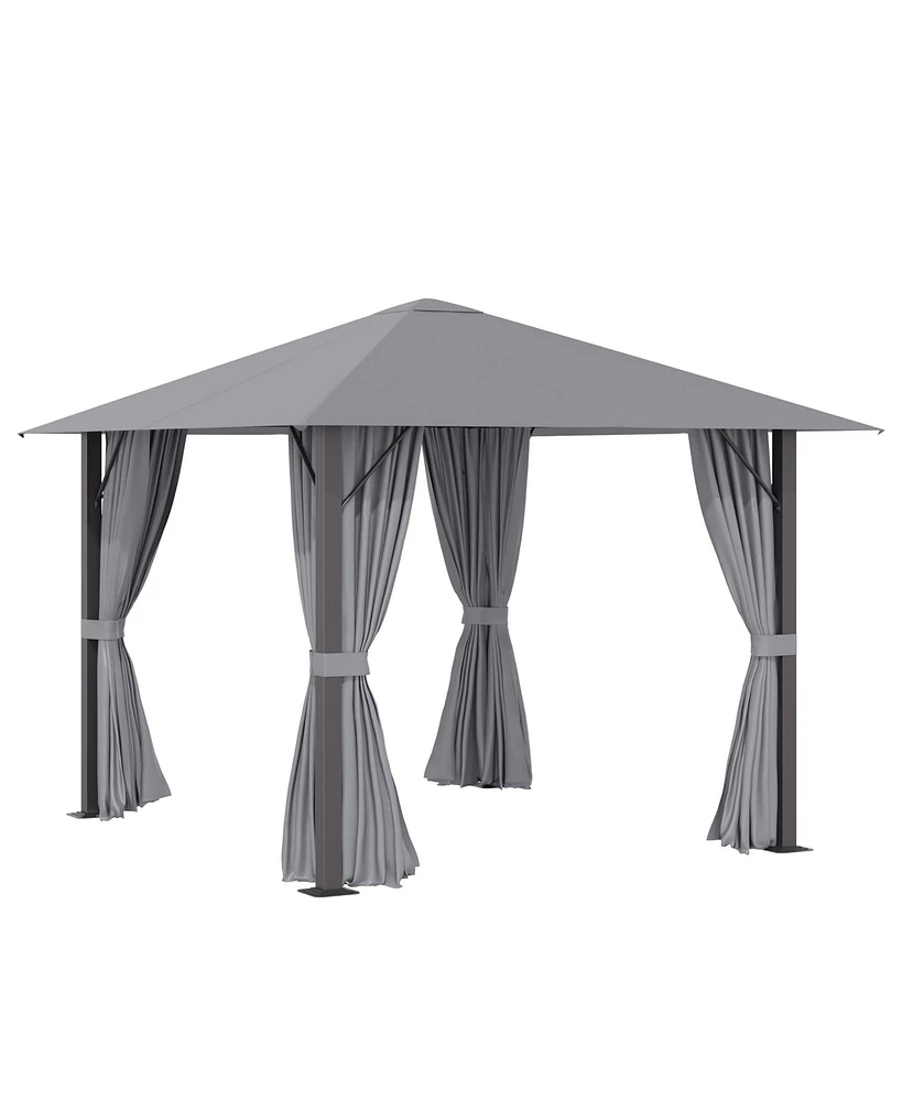 Streamdale Furniture 10' x 10' Patio Gazebo Aluminum Frame Outdoor Canopy Shelter with Sidewalls, Vented Roof for Garden, Lawn, Backyard, and Deck, Gr