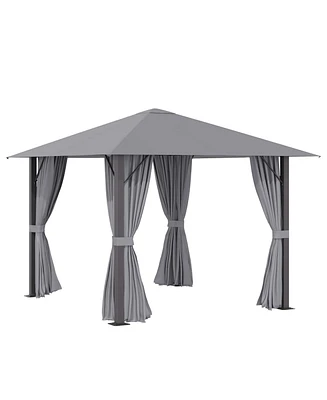 Simplie Fun 10' x 10' Patio Gazebo Aluminum Frame Outdoor Canopy Shelter with Sidewalls, Vented Roof for Garden, Lawn, Backyard, and Deck, Gray