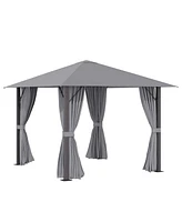 Streamdale Furniture 10' x 10' Patio Gazebo Aluminum Frame Outdoor Canopy Shelter with Sidewalls, Vented Roof for Garden, Lawn, Backyard, and Deck, Gr