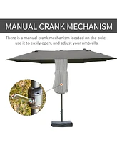 Patio Umbrella 15' Steel Rectangular Outdoor Double Sided Market with base, Sun Protection & Easy Crank for Deck Pool Patio, Dark Gray