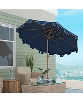 Streamdale Furniture 9' Patio Umbrella with Push Button Tilt and Crank, Double Top Ruffled Outdoor Market Table Umbrella with 8 Ribs, for Garden, Deck