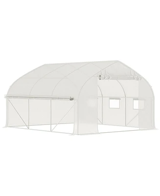 11.5' x 10' x 6.5' Walk-in Tunnel Greenhouse, Green House with Zippered Mesh Door, 7 Mesh Windows & Roll-up Sidewalls, Upgraded Gardening Plant Hot Ho