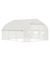 11.5' x 10' x 6.5' Walk-in Tunnel Greenhouse, Green House with Zippered Mesh Door, 7 Mesh Windows & Roll-up Sidewalls, Upgraded Gardening Plant Hot Ho