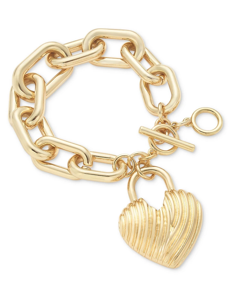 I.n.c. International Concepts Gold-Tone Large Heart Charm Chunky Link Bracelet, Created for Macy's