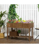 Simplie Fun 43x18x30in Raised Garden Bed with 8 Pockets and Shelf, Wooden Elevated Planter Box with Legs to Grow Herbs, Vegetables, and Flowers