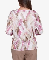 Alfred Dunner Petite Telluride Geometric Glass Split Neck Top