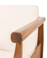 Acacia Wood Club Chair With Water-Resistant Cushions For Outdoor Comfort