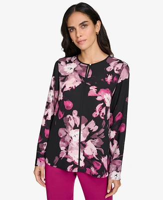 Calvin Klein Petite Keyhole Long-Sleeve Blouse