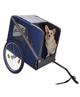 Simplie Fun Dog Bike Trailer, Breathable Mesh Dog Cart with 3 Entrances, Safety Flag, 8 Reflectors, Folding Pet Carrier Wagon with 20 Inch Wheels, Bic