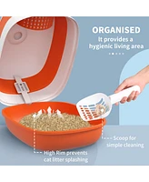 Cat Litter Box with Lid, Covered Litter Box w/ High Sides, Air Freshener, Large Two-Way Entrance Kitty Litter Box, Foldable, Easy Clean, Orange, and B