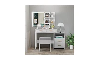 Slickblue Fch Dressing Table Set with Mirror, 4 Drawers, 1 Storage Cabinet & 2 Shelves