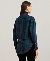 Lauren Ralph Petite Plaid Beaded Crest Shirt