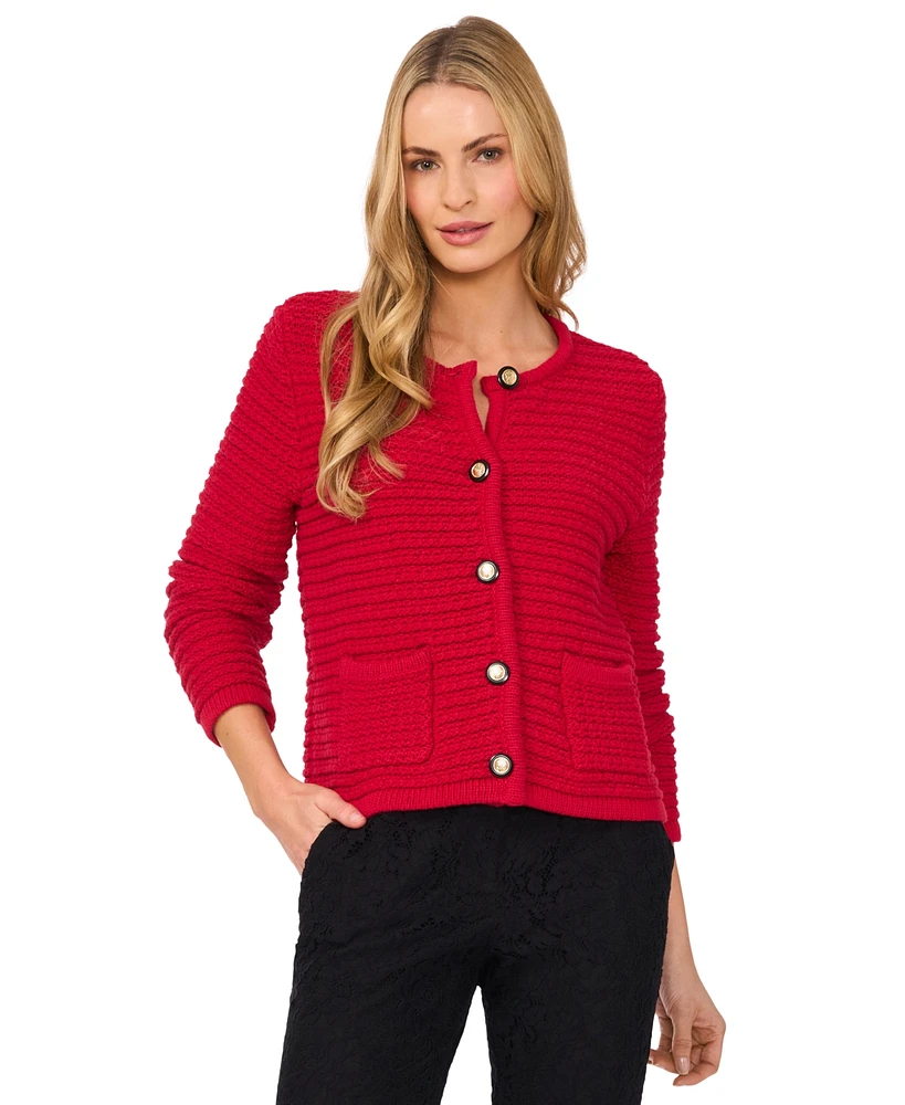 CeCe Women's Textured Knit Patch Pocket Cardigan