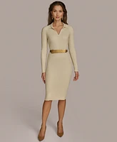 Donna Karan New York Women's Metallic Belted Sweater Dress