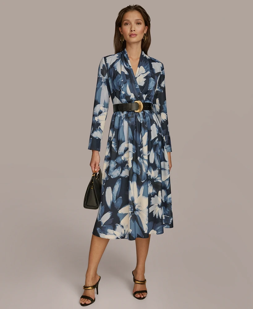 Donna Karan New York Women's Printed Belted A-Line Dress