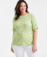 Style & Co Plus Printed Elbow-Sleeve Tee, Exclusively at Macy's