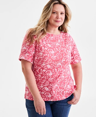 Style & Co Plus Size Printed Elbow-Sleeve Tee, Exclusively at Macy's