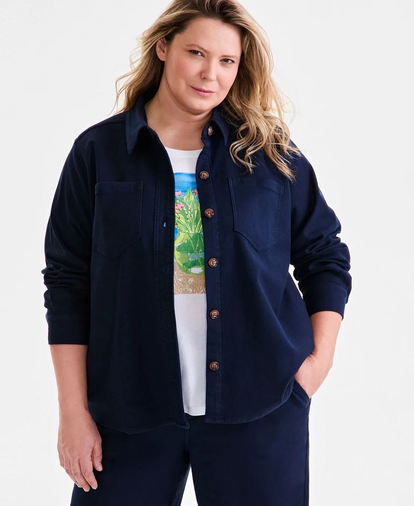 Style & Co Plus Twill Shacket, Exclusively at Macy's