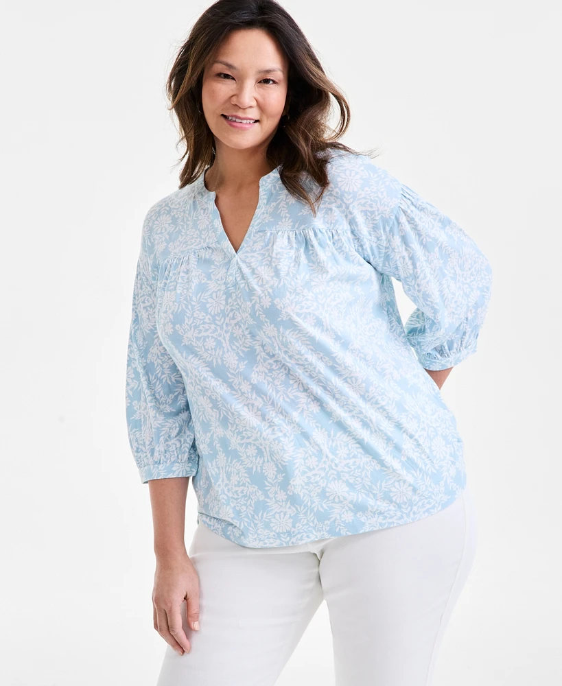 Style & Co Plus Printed 3/4-Sleeve Top