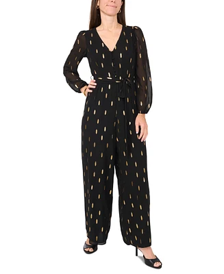 Msk Petite Long-Sleeve V-Neck Chiffon Jumpsuit