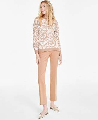 Jones New York Womens Paisley High Low Boat Neck Sweater Nyc Compression Bootcut Pull On Pants
