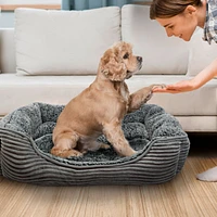 Details Rectangle Dog Bed, Durable Sleeping Calming Cuddler for Pets, Super Plush Corduroy Sherpa