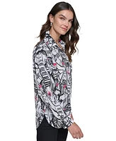 Karl Lagerfeld Paris Petite Printed Long-Sleeve Shirt