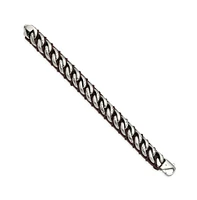 Chisel Stainless Steel Brushed Textured Curb Chain Leather Bracelet