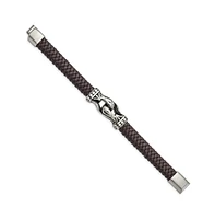 Chisel Stainless Steel Antiqued Dark Brown Braided Leather Bracelet