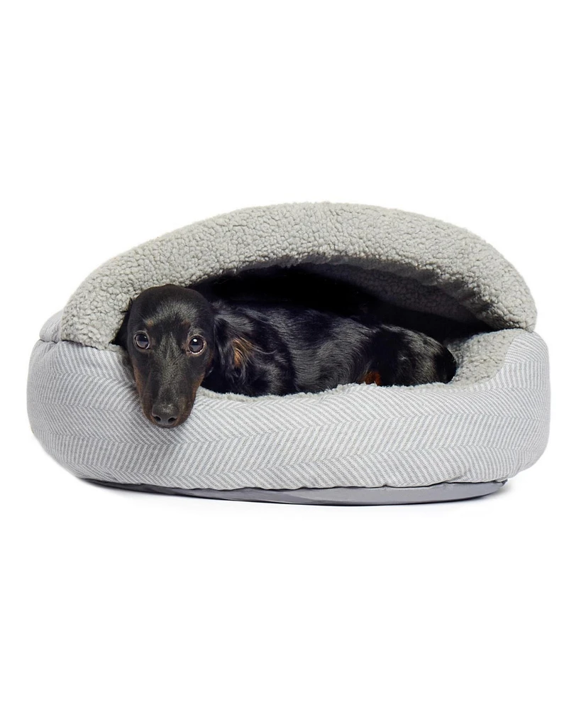 Details Pet Cave Bed, Calming Hooded Dog Bed with Pouch for Small Dogs and Cats